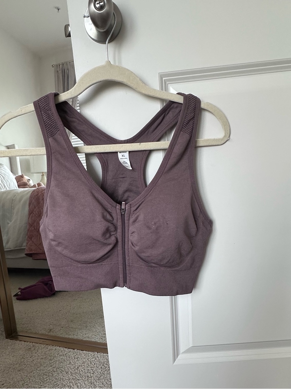 90 Degree By Reflex Amelia Bra XL Brown Rib Seamless Zip Front Sports Bra